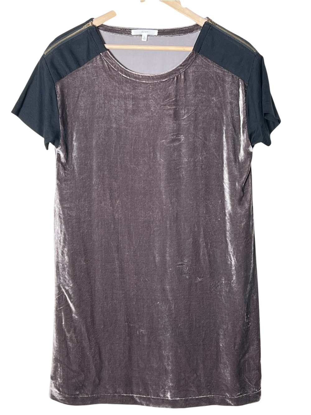 Madewell Eliot gray and black velvet shift dress w zipper accents  medium M B138